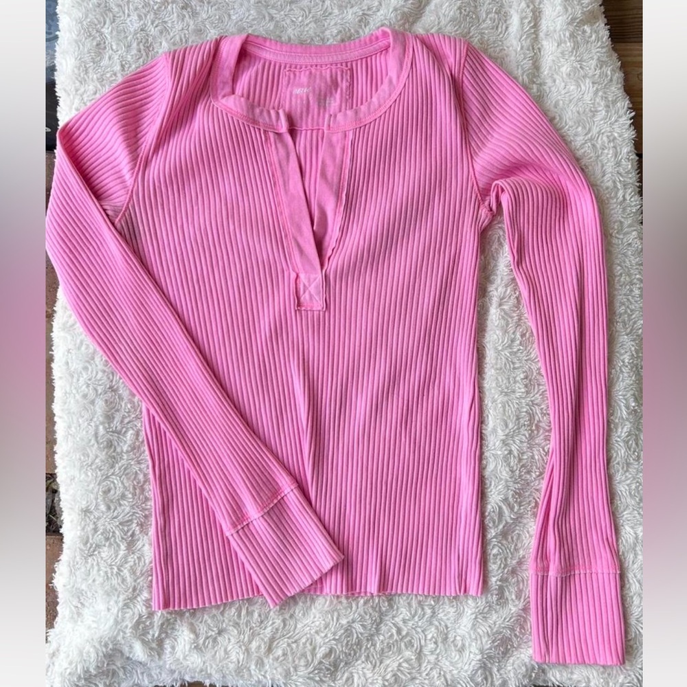 Aerie Pink Ribbed Long Sleeve Tee